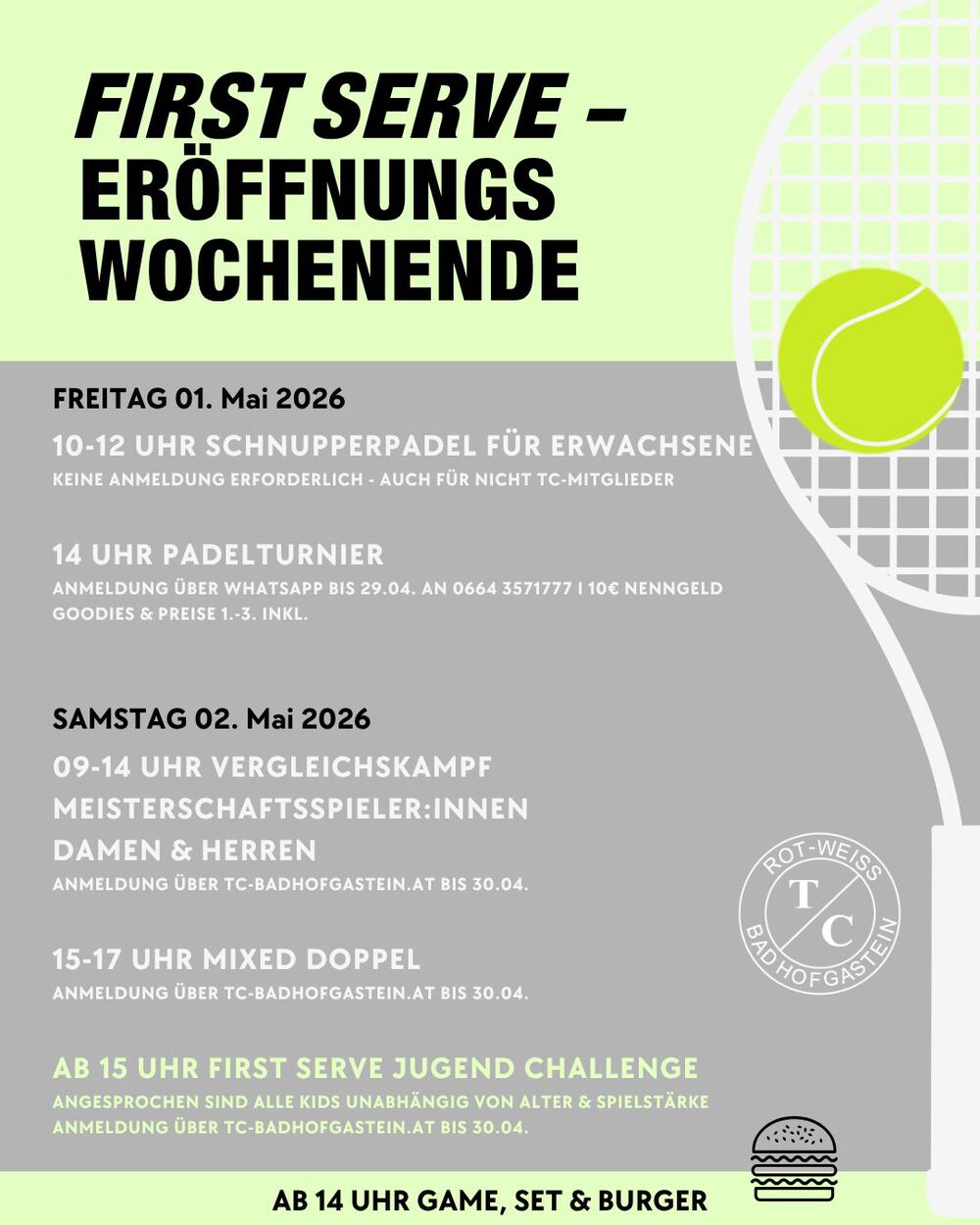 FIRST SERVE - Eröffnungswochenende